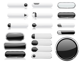 Wall Mural - black and white menu buttons. interface elements with metal frame