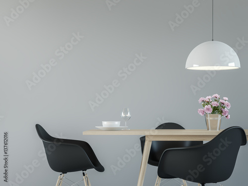Fotomural Modern dining room interior with black & white 3d rendering image