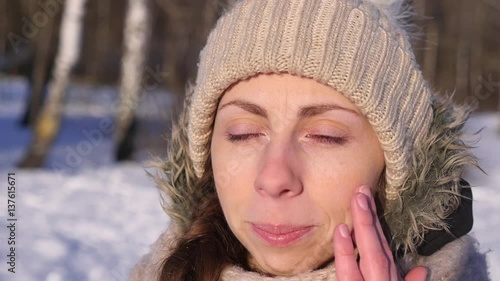 Stock Video Of Girl Crying Wiping Tears Outdoors In Winter Slow 