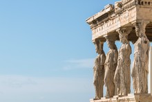 Athens, Greece - February 12, 2017: Caryatides, Erechtheion Temple Acropolis In Athens