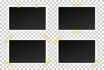 Poster - Vector set of black photo frames with various shadows. Glued with adhesive tape mock up of photo