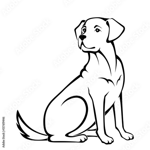 Vector black and white illustration of a sitting dog isolated on a