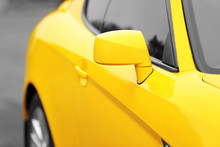 Side Mirror Of Yellow Car, Closeup
