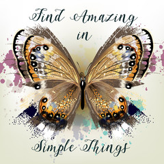 Fototapete -  Conceptual background with vector realistic butterfly  find amazing in simple things
