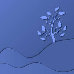 Abstract tree on a blue background with shadow. 