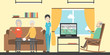 © inspiring.team - Watching TV in nursing home. Seniors and helpers. People relax and do hobbies.