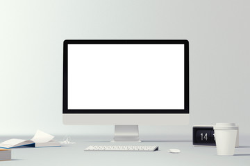 Wall Mural - workspace background. hero header. computer screens isolated stand. front view