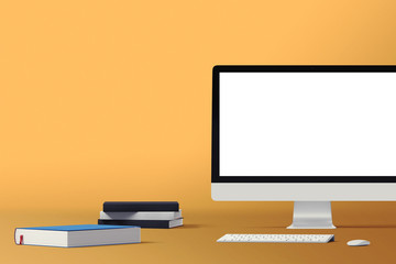 Wall Mural - workspace background. hero header. computer screens isolated stand. front view