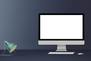 Wall Mural - workspace background. hero header. computer screens isolated stand. front view