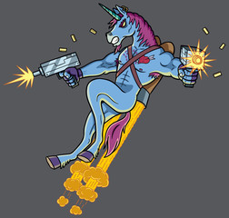 Unicorn Killer / Unicorn killer character shooting with Uzi guns. 