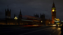 LONDON, UK - APRIL: Traffic And Pedestrians On Westminster Bridge Near Big Ben And Parliament