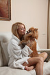 © dvs71 - Blonde beautiful Woman and dog. Happy time with pets.