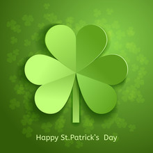 St. Patrick's Day Card With Green 3d Leaf Clover Cutting Paper. Vector Illustration.