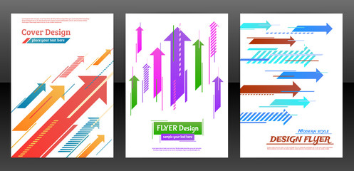 Abstract arrows vector brochure template. Flyer with arrows, stripes motion and dynamics. Cover layout with flat style. Modern design for poster and banner. Annual report design templates. Vector eps