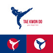 Vector taekwondo logo template. Martial arts badge. Emblem for sports events, competitions, tournaments. Silhouette of a man.