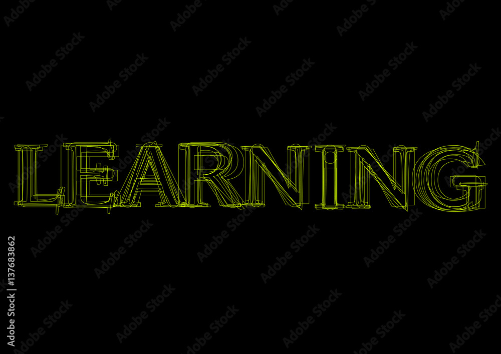 Vector word learning, green light on black background Stock Vector ...