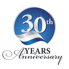 Canvas Print - Anniversary 30 th years celebrating logo silver white blue ribbon background