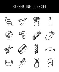 Poster - Set of barber in modern thin line style