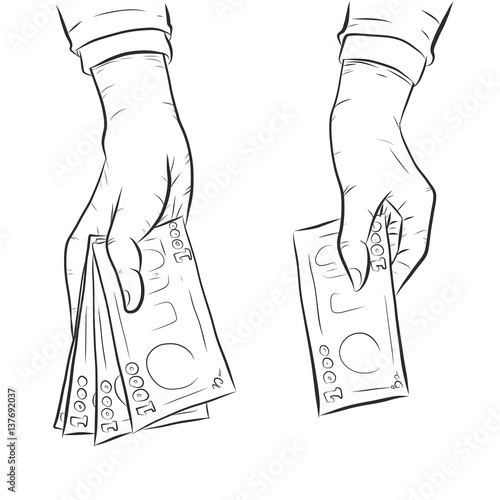 Hand Holding Money Vector On Halftone Backgroundhand With