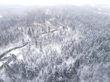 Winter Landscape Photographed From Above The Forest And River