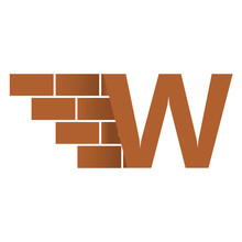 W  Letter Logo, Brick Wall Logo Design With Place For Your Data.  Vector Image. 
