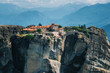 View of The Holy Monastery of St. Stephen on the rock at the complex of Meteora monasteries in Greece. Steep cliffs and mountains in the valley of Thessaly