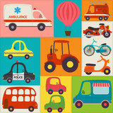 seamless pattern with fun transports - vector illustration, eps
