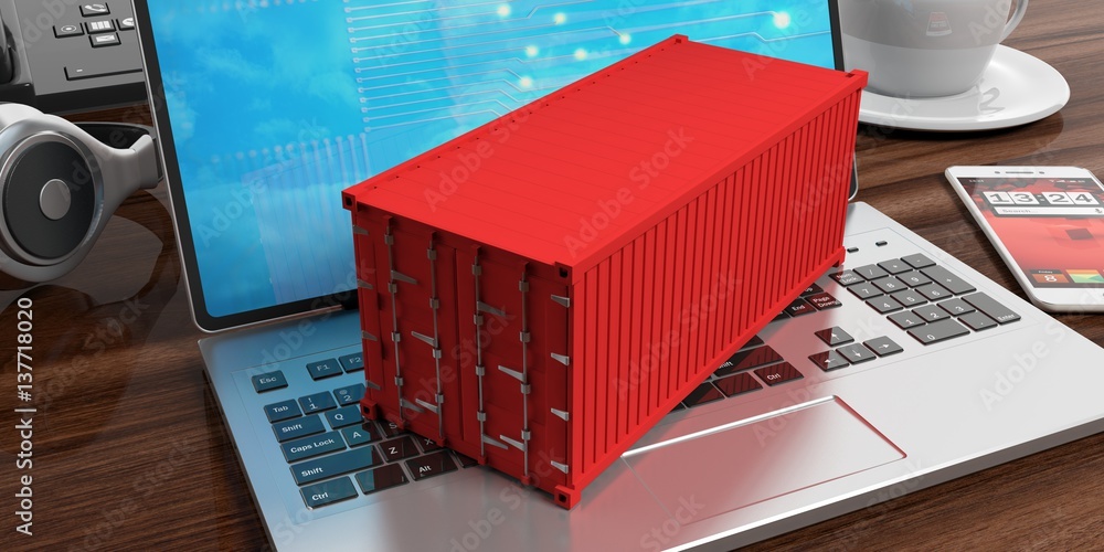 Container on a laptop. 3d illustration Stock Illustration | Adobe Stock