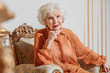 © Yakobchuk Olena - Alone senior woman resting on luxury armchair