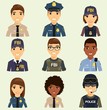 Icons of different law enforcement agencies. Professions protection of citizens. Young boys and girls.