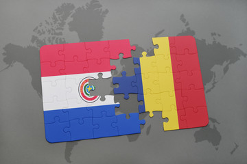 puzzle with the national flag of paraguay and chad on a world map