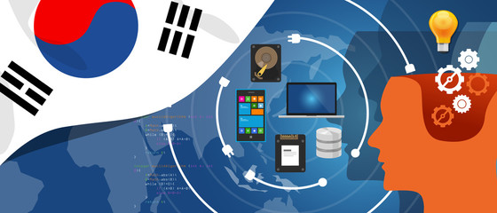 South Korea IT information technology digital infrastructure connecting business data via internet network using computer software an electronic innovation