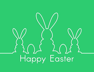 Sticker - happy easter background design with line bunny silhouette