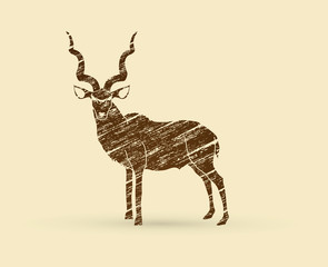 Wall Mural - Kudu standing designed using brown grunge brush graphic vector.