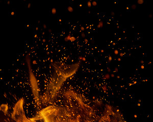 fire flames with sparks on a black background