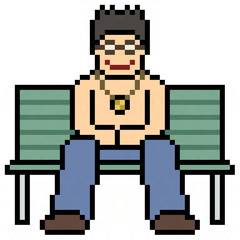 Wall Mural - pixel art man sit