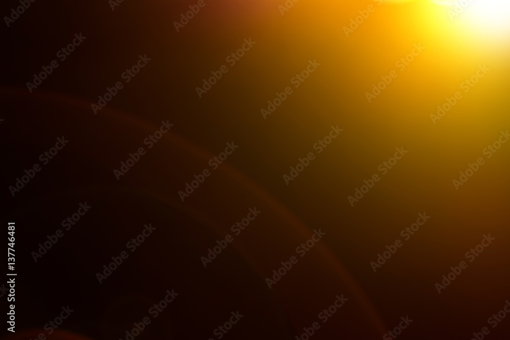 Lens flare and light beam on dark background yellow color style , photo from lens camera - obrazy, fototapety, plakaty 