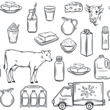 Hand Drawn Milk Product Seamless Pattern