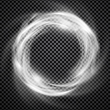 Vector Light Effect On Transparent Background. Glowing Cosmic Vortex Or Smoke Ring Illustration.