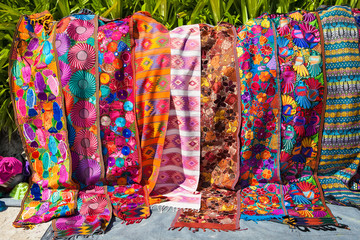 Wall Mural - Traditional rugs on the street market in San Pedro, Belize.