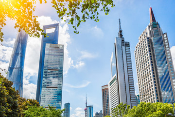 landmarks of Shanghai along Huangpu river in China.