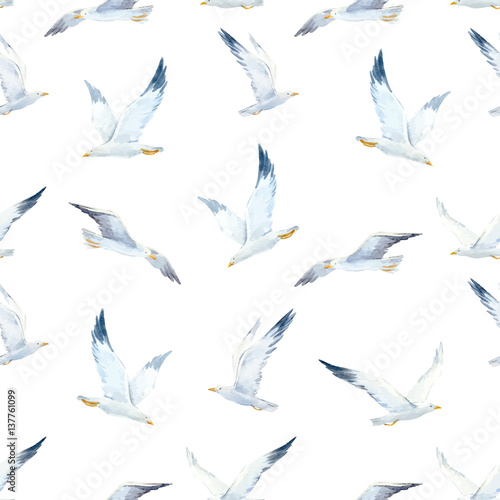 Cuadros en Lienzo Watercolor seagull vector pattern