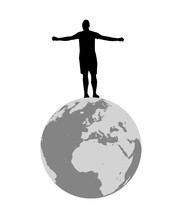 persona in piedi sul mondo a braccia aperte , disegno vettoriale 