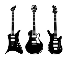 Wall Mural - Vector black guitar icons acoustic and electric guitars