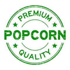 Wall Mural - Grunge green premium quality popcorn round rubber seal stamp on white background