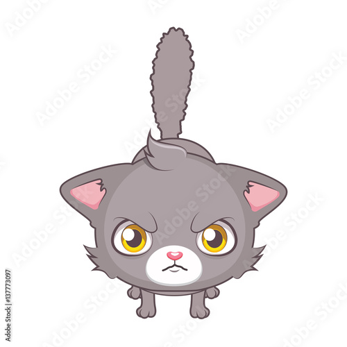 Cute gray cat character being angry ( use for stickers, fun scenes