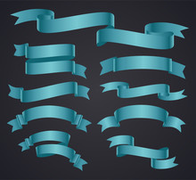 Set Of Blue Curved Ribbon Or Banner