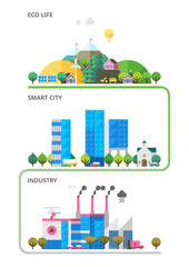 Set illustrations - production, modern city life in the countryside.