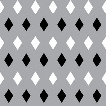 Seamless Pattern With Black And White Rhombus On Grey Background.