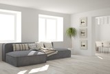 Fototapeta  - White room with sofa. Scandinavian interior design